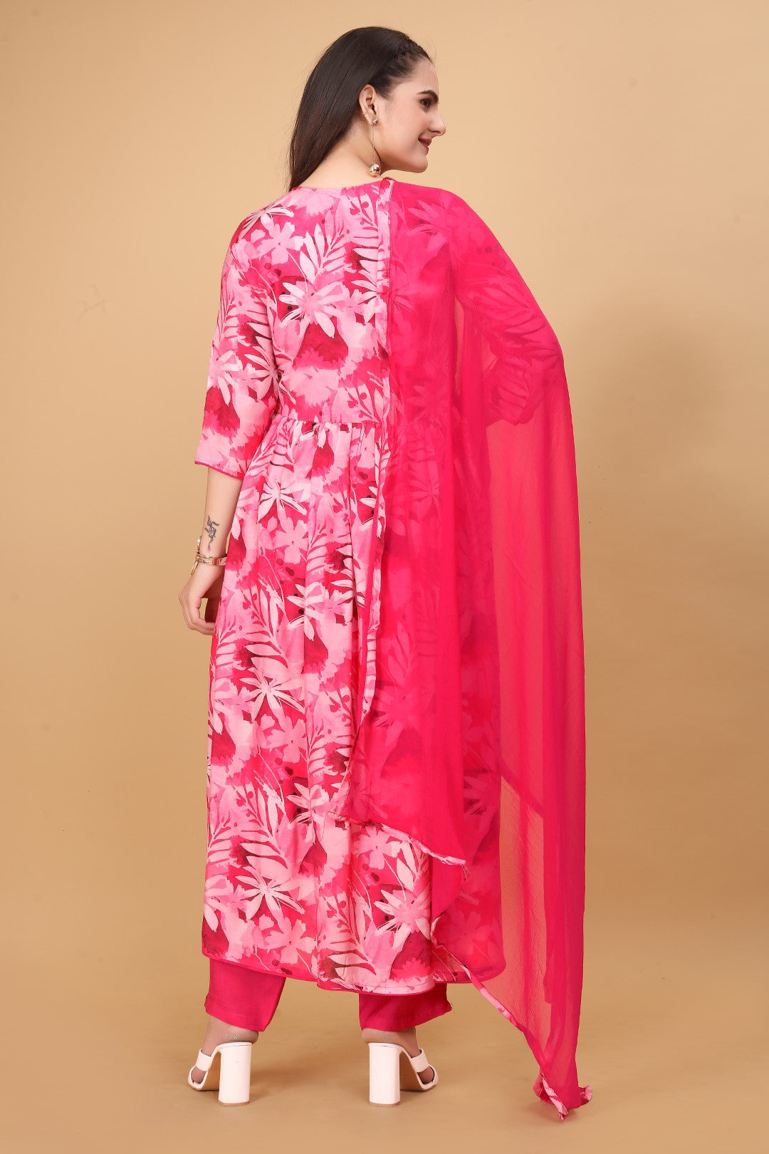 Muslin Digital Printed Angrkha Pair With Hand Work