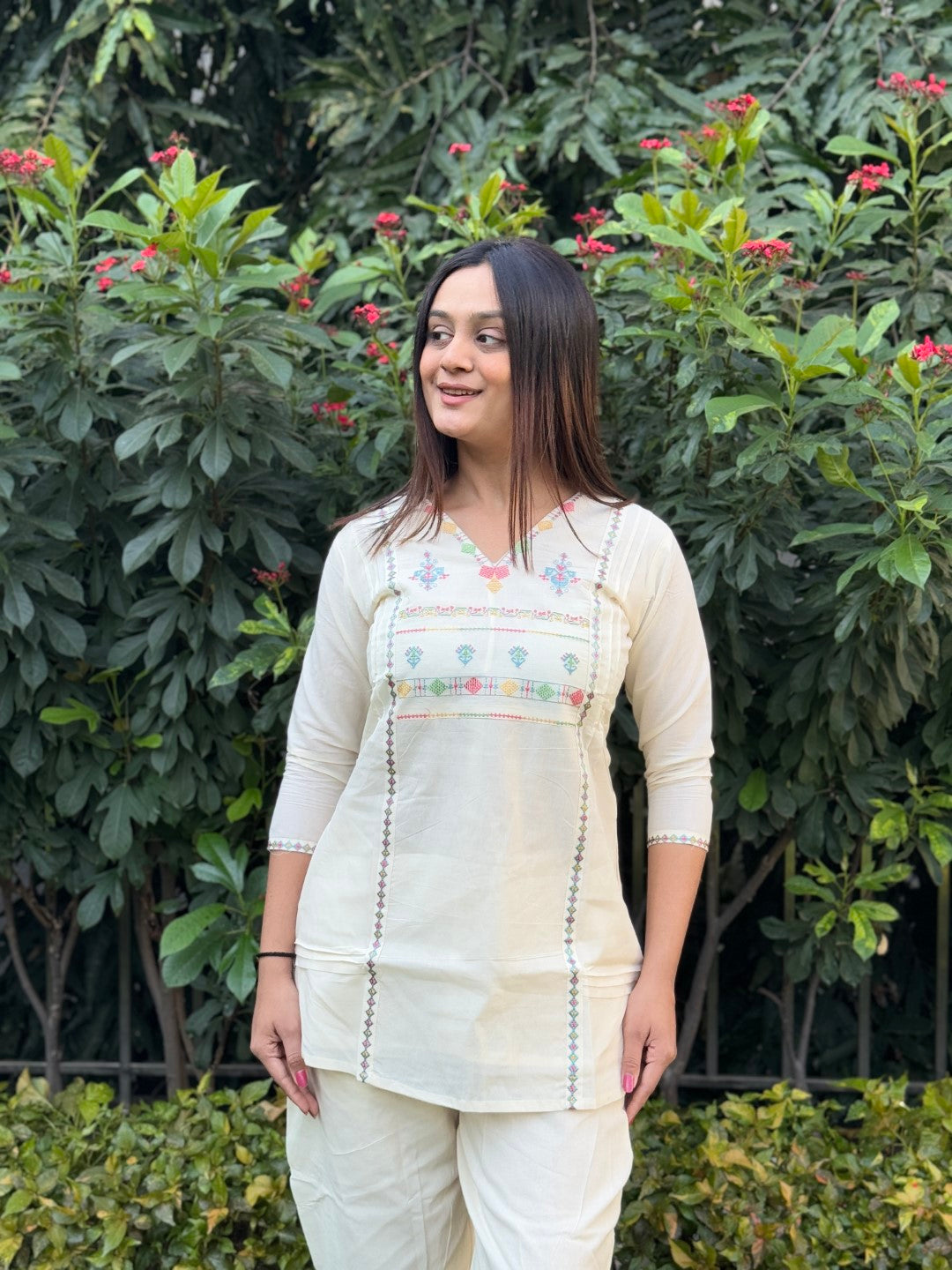 White Multi Magic Tunic Daily Wear Embroidery Short Top