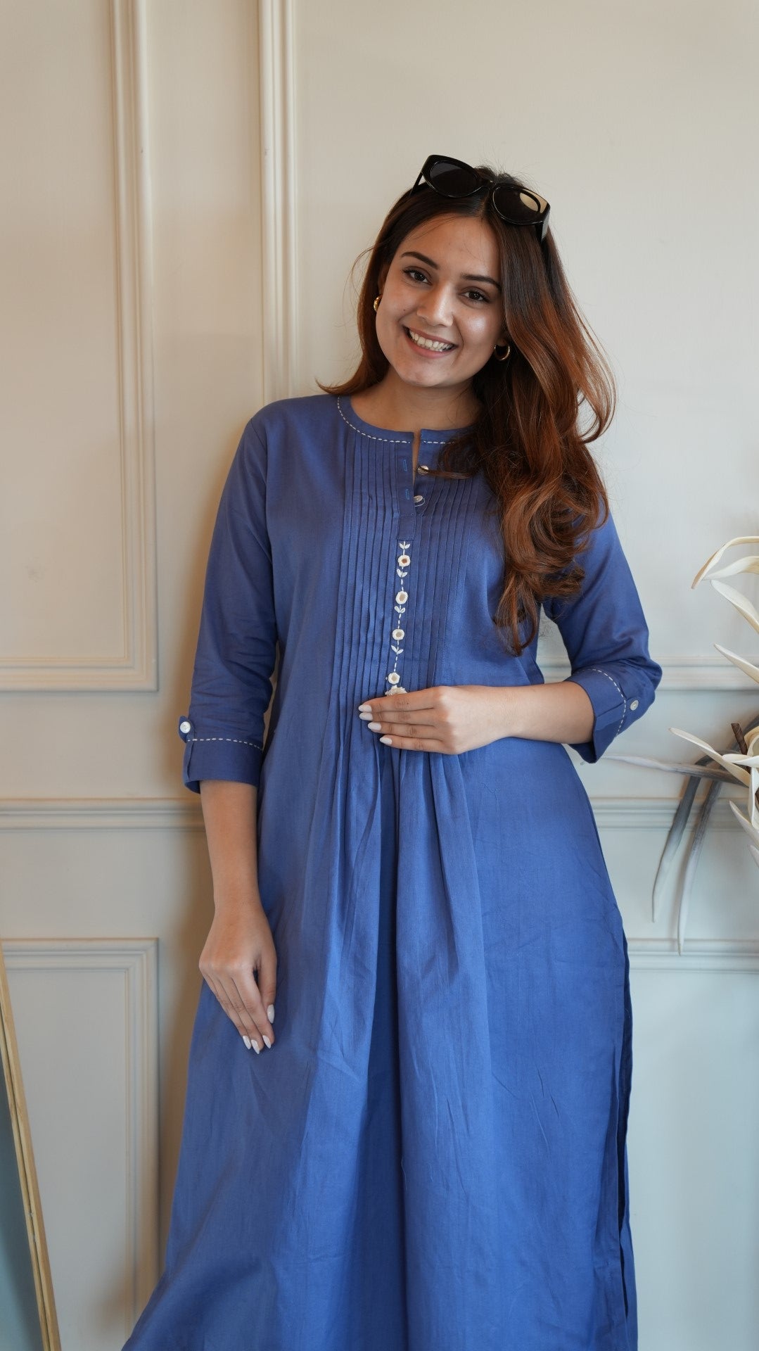 A-Line Kurti Set Blue Pintucks