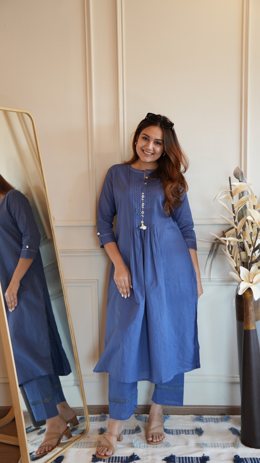 A-Line Kurti Set Blue Pintucks