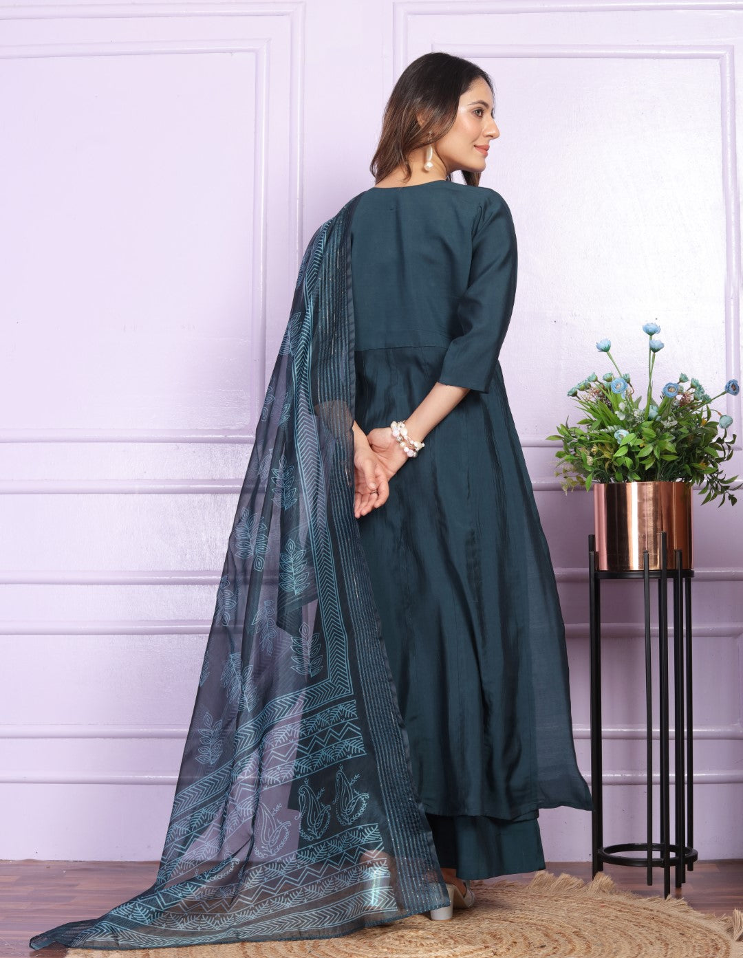 Silk Hand Work Navy Blue Kurti With Pant