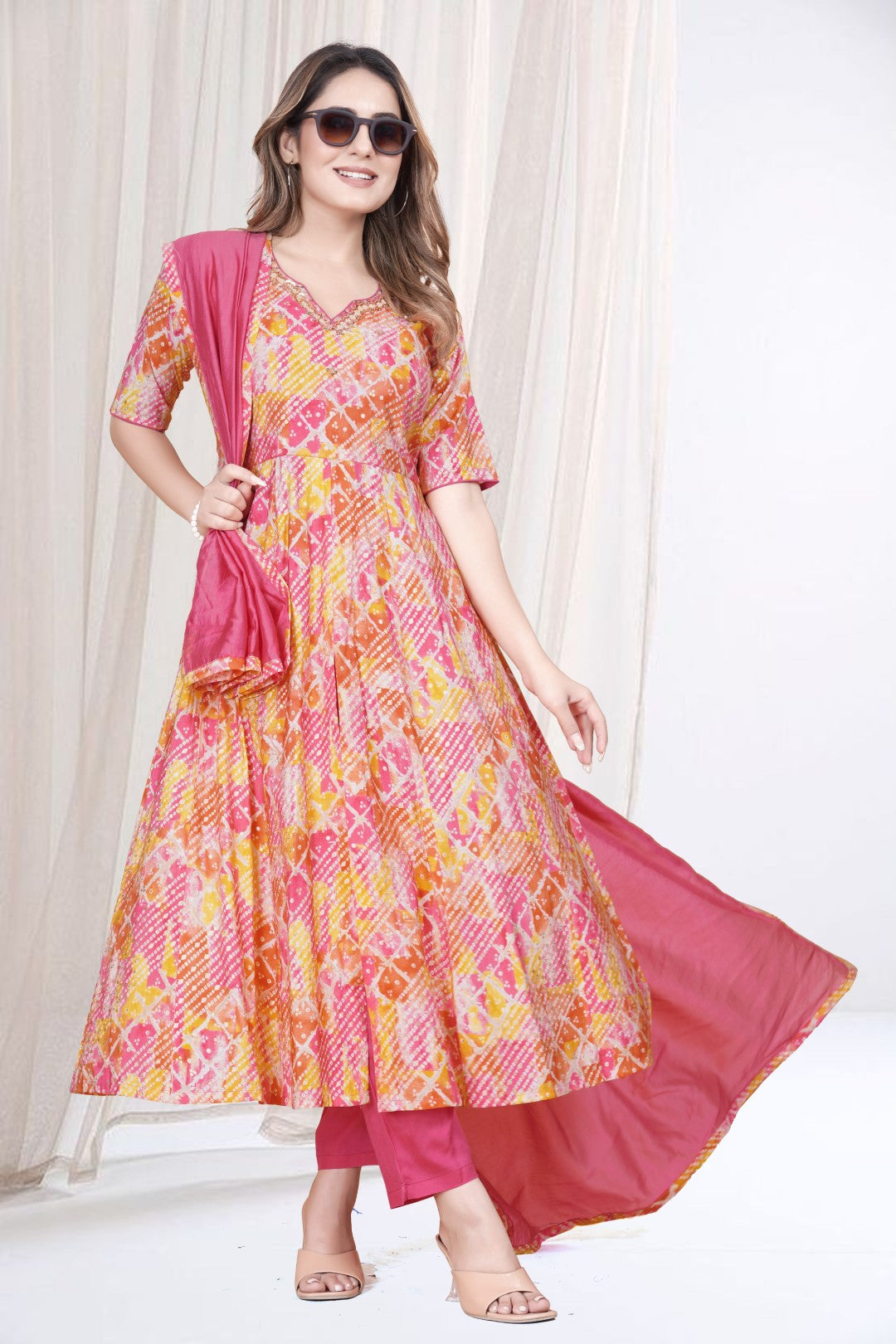 Multi Color Bandhani Printed Suit Set