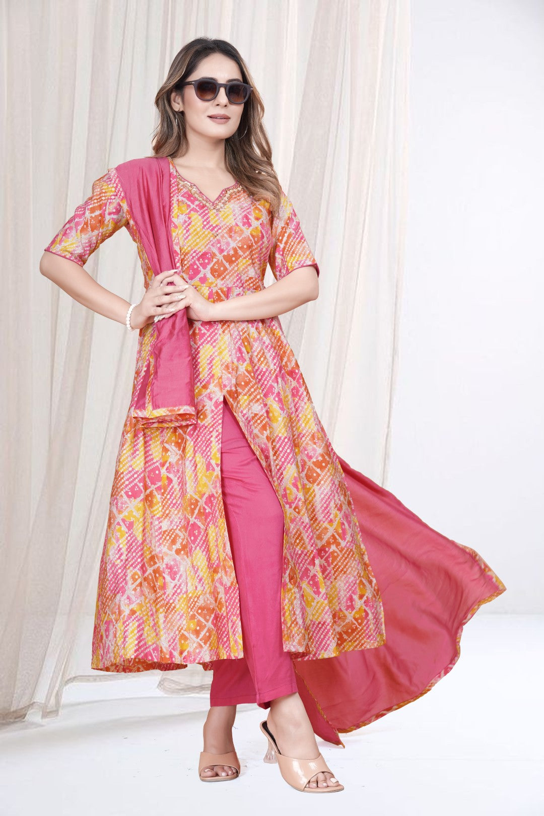 Multi Color Bandhani Printed Suit Set
