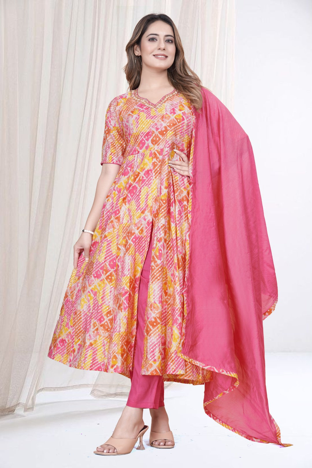 Multi Color Bandhani Printed Suit Set