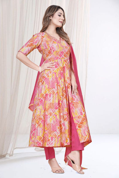 Multi Color Bandhani Printed Suit Set