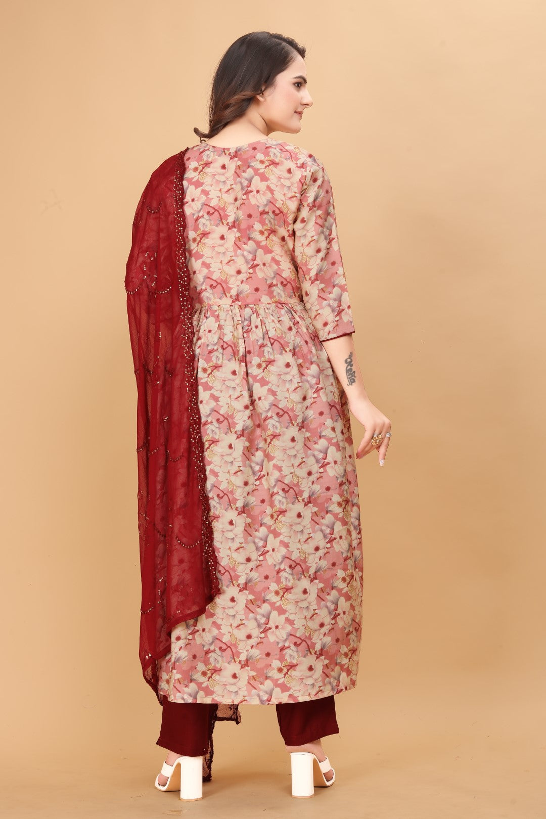 Gajari Printed Angrkha Hand Work Silk Suit
