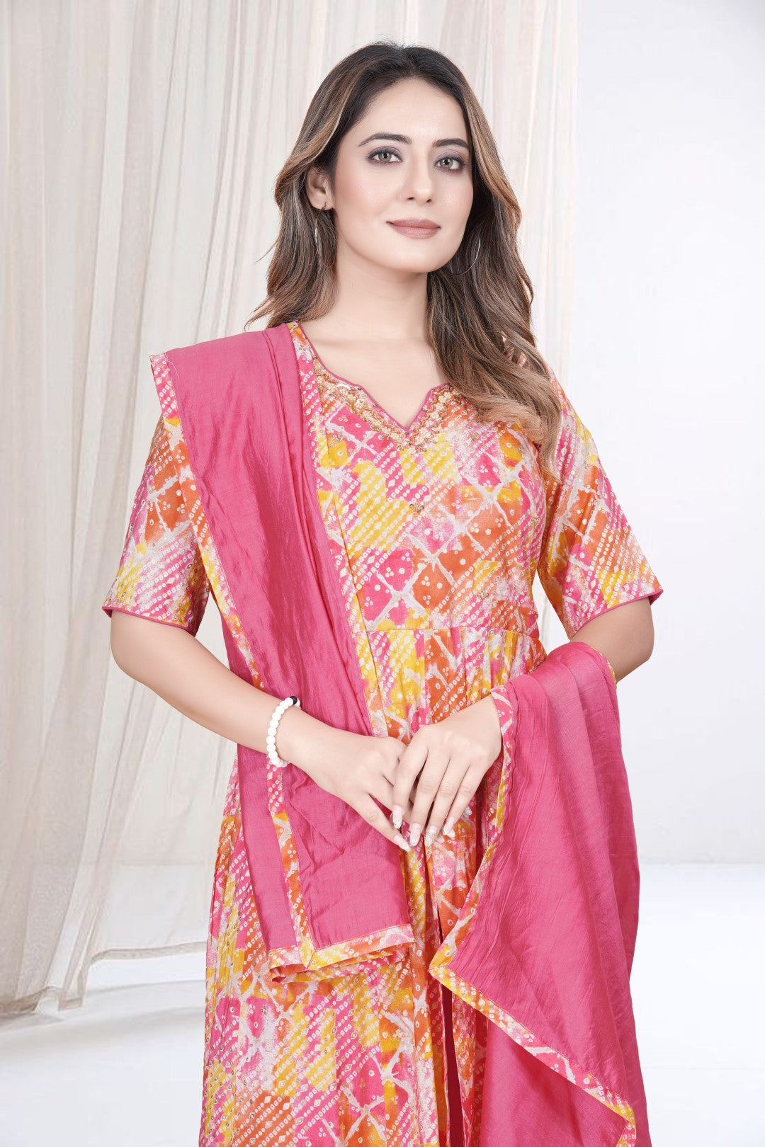Multi Color Bandhani Printed Suit Set