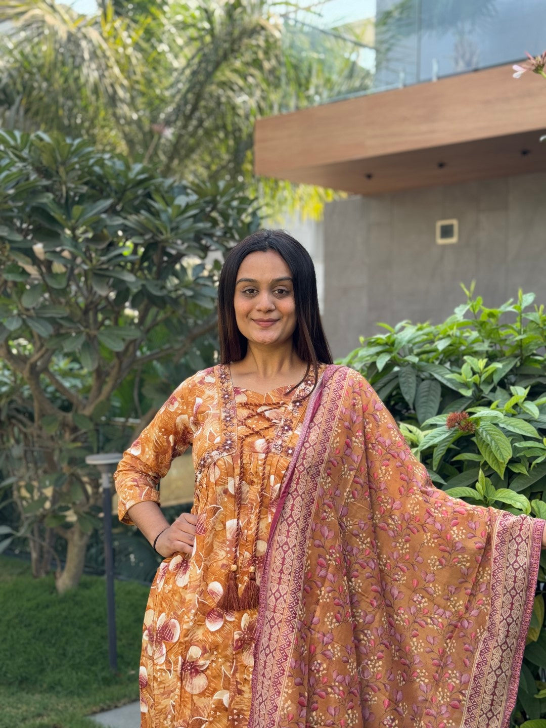 Mustard Embroidery Pure Cotton Suit Set