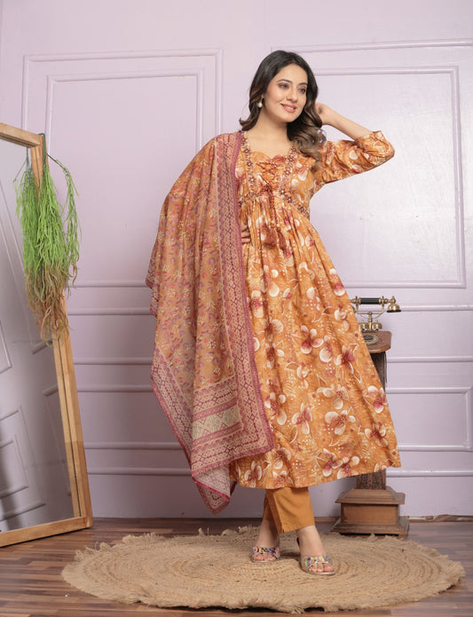 Mustard Embroidery Pure Cotton Suit Set