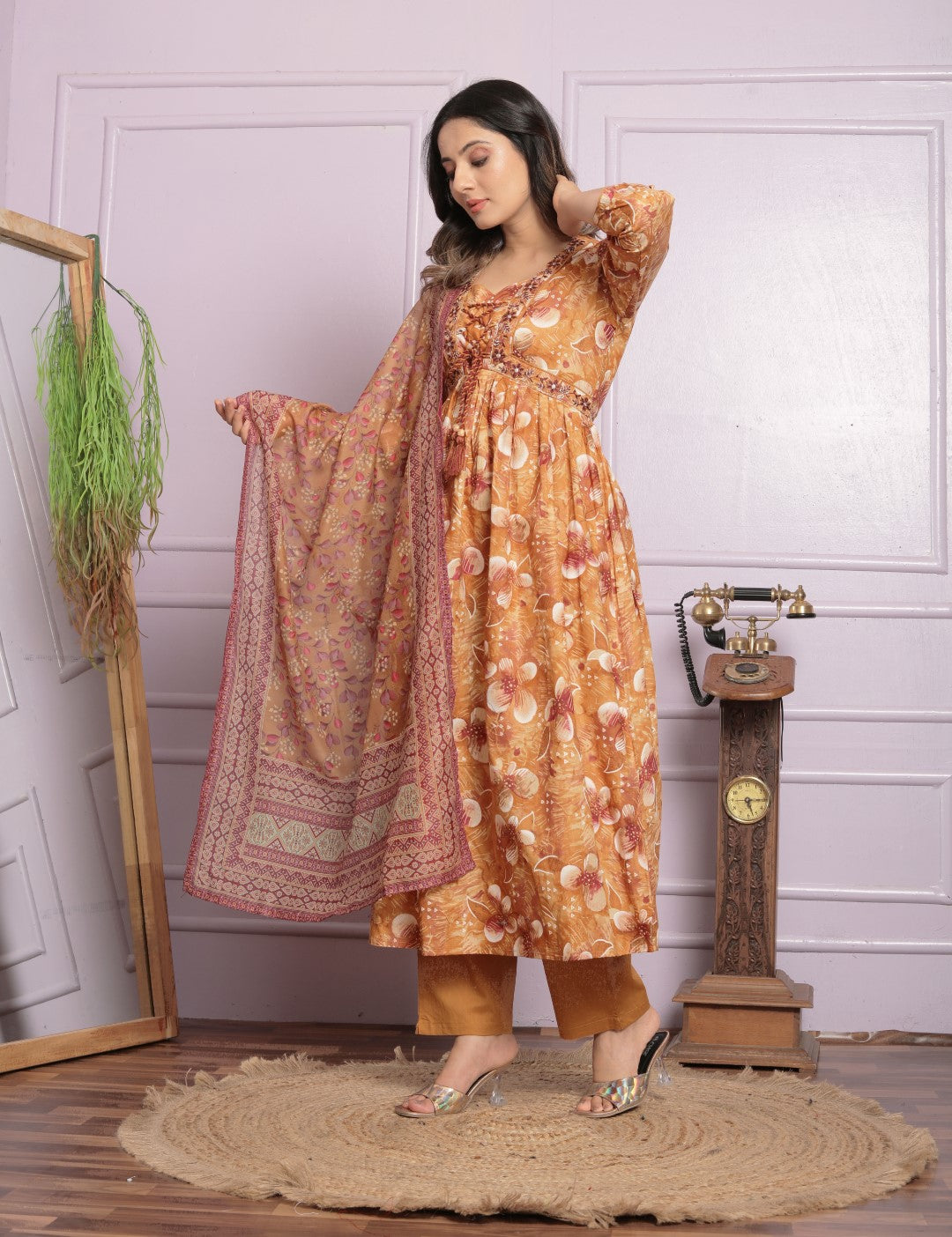 Mustard Embroidery Pure Cotton Suit Set
