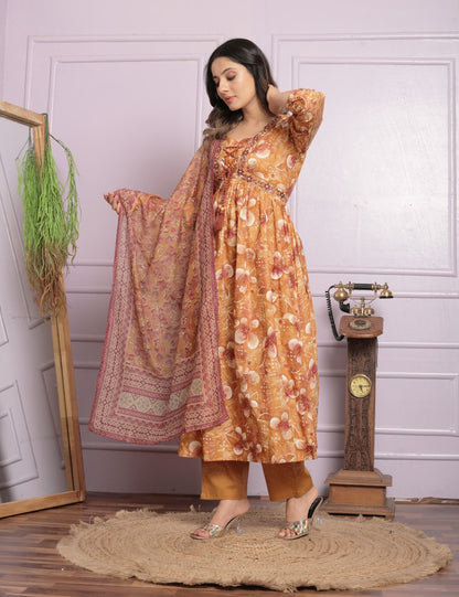 Mustard Embroidery Pure Cotton Suit Set