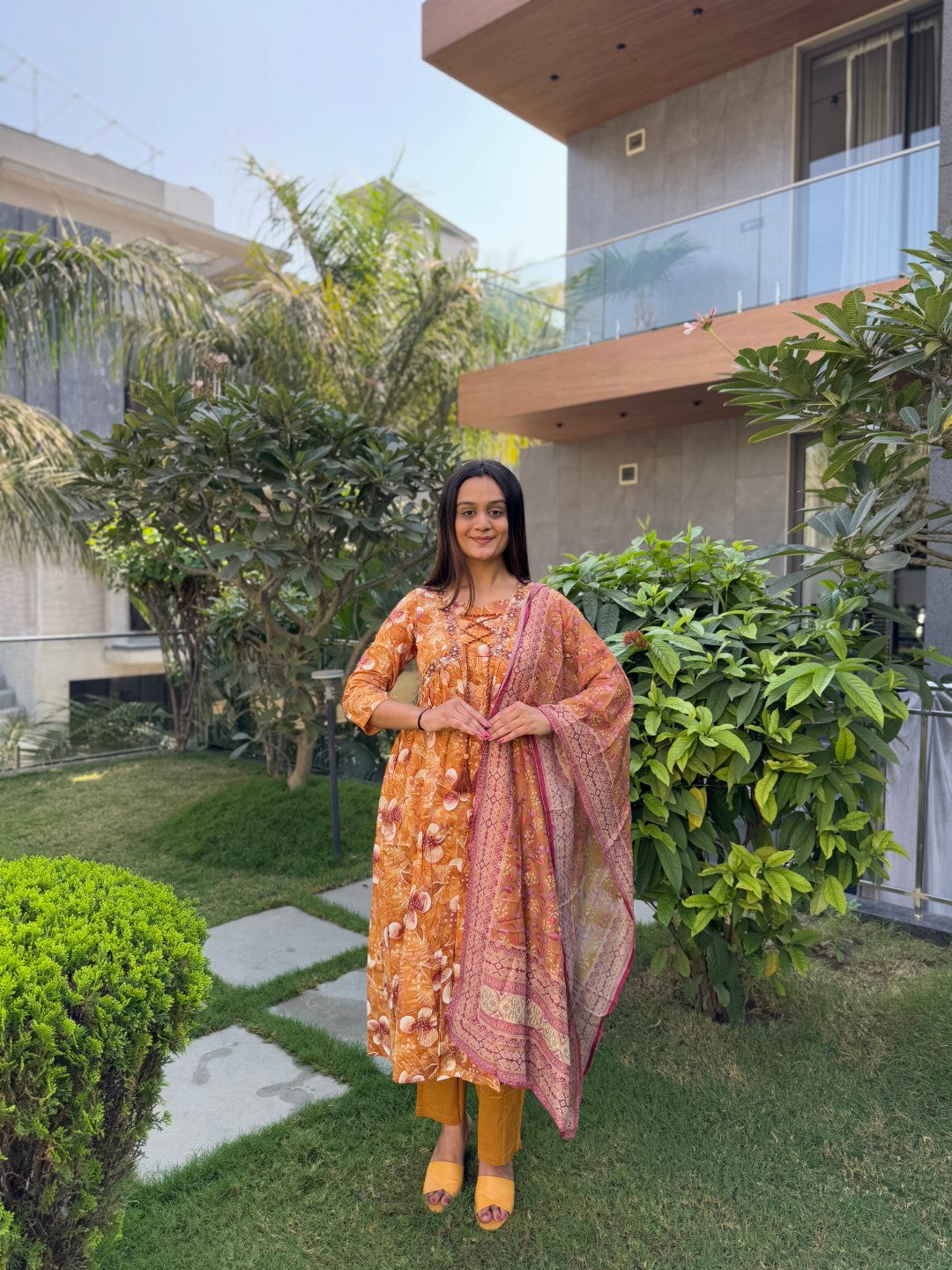 Mustard Embroidery Pure Cotton Suit Set