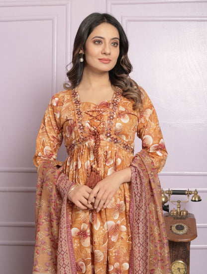 Mustard Embroidery Pure Cotton Suit Set