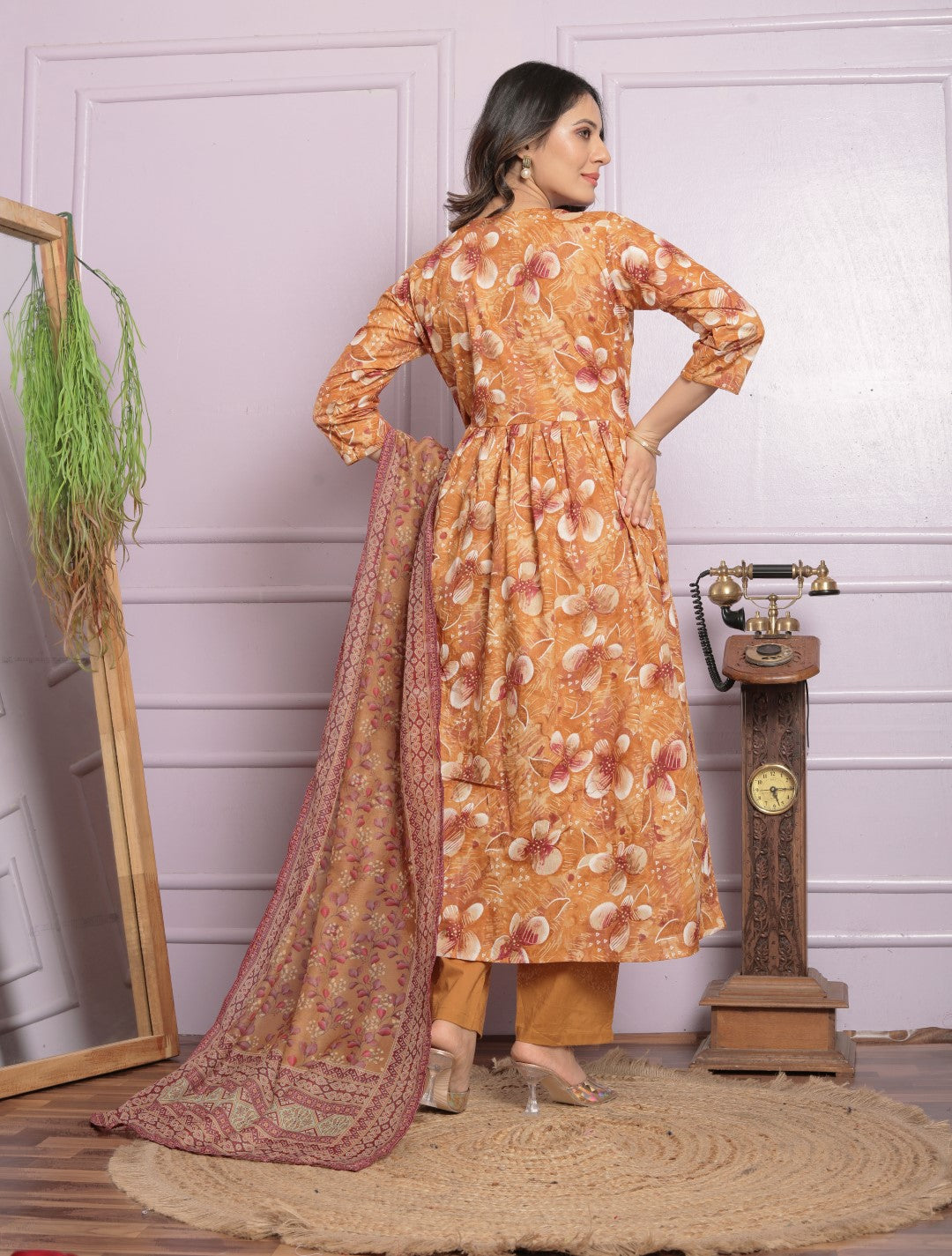Mustard Embroidery Pure Cotton Suit Set