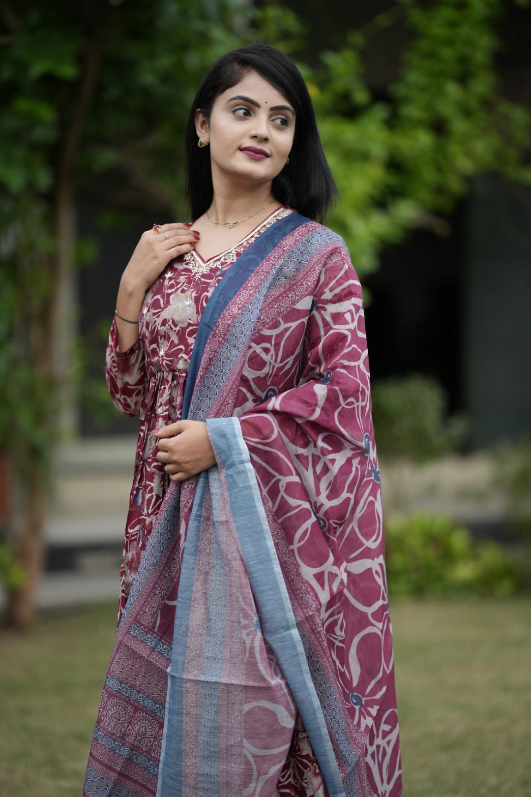 Multicolor Printed Silk Hand work Suit Set