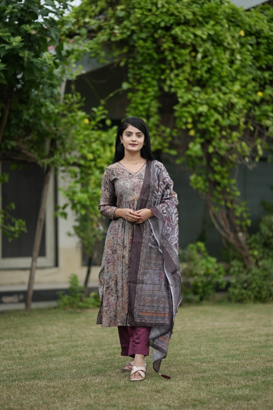 Multicolor Printed Silk Suit Set