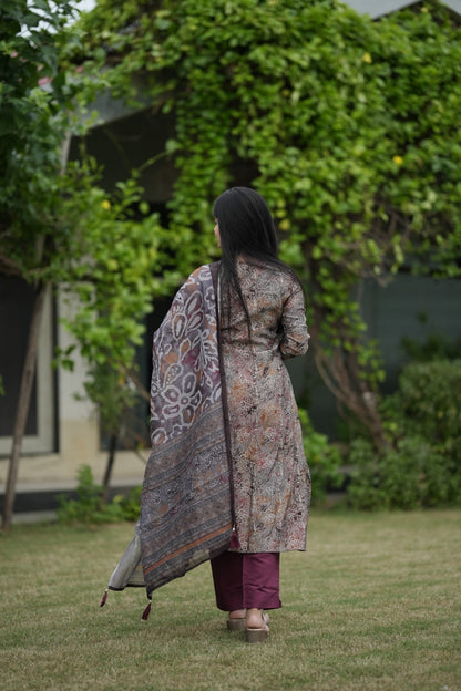 Multicolor Printed Silk Suit Set