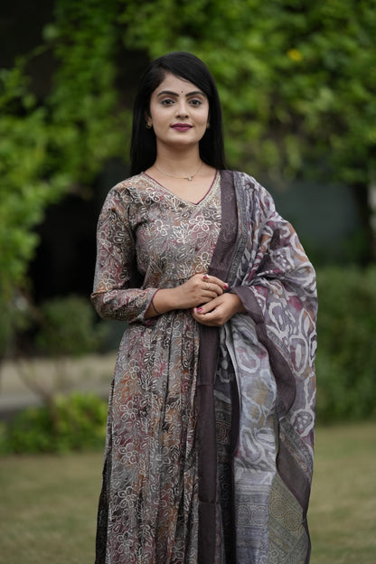 Multicolor Printed Silk Suit Set