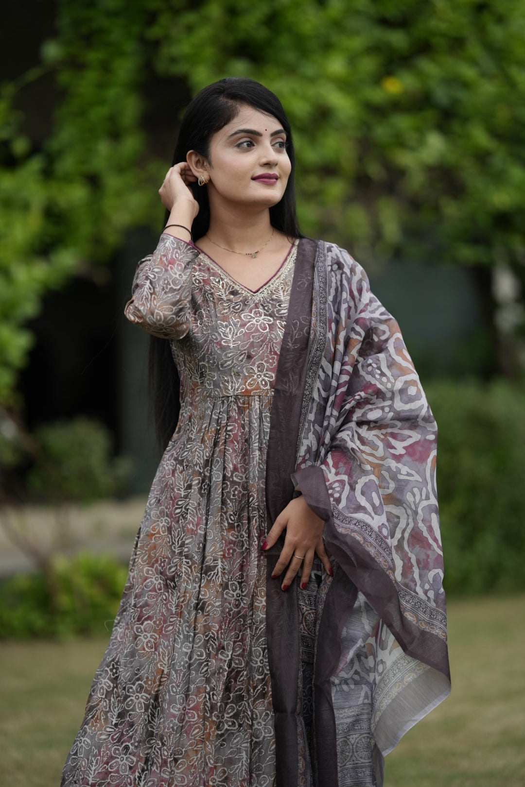 Multicolor Printed Silk Suit Set