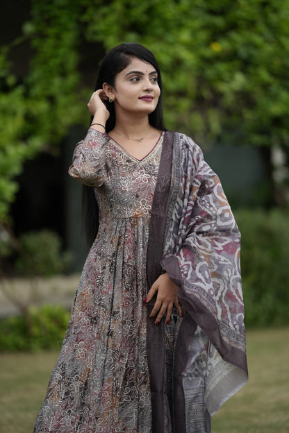 Multicolor Printed Silk Suit Set
