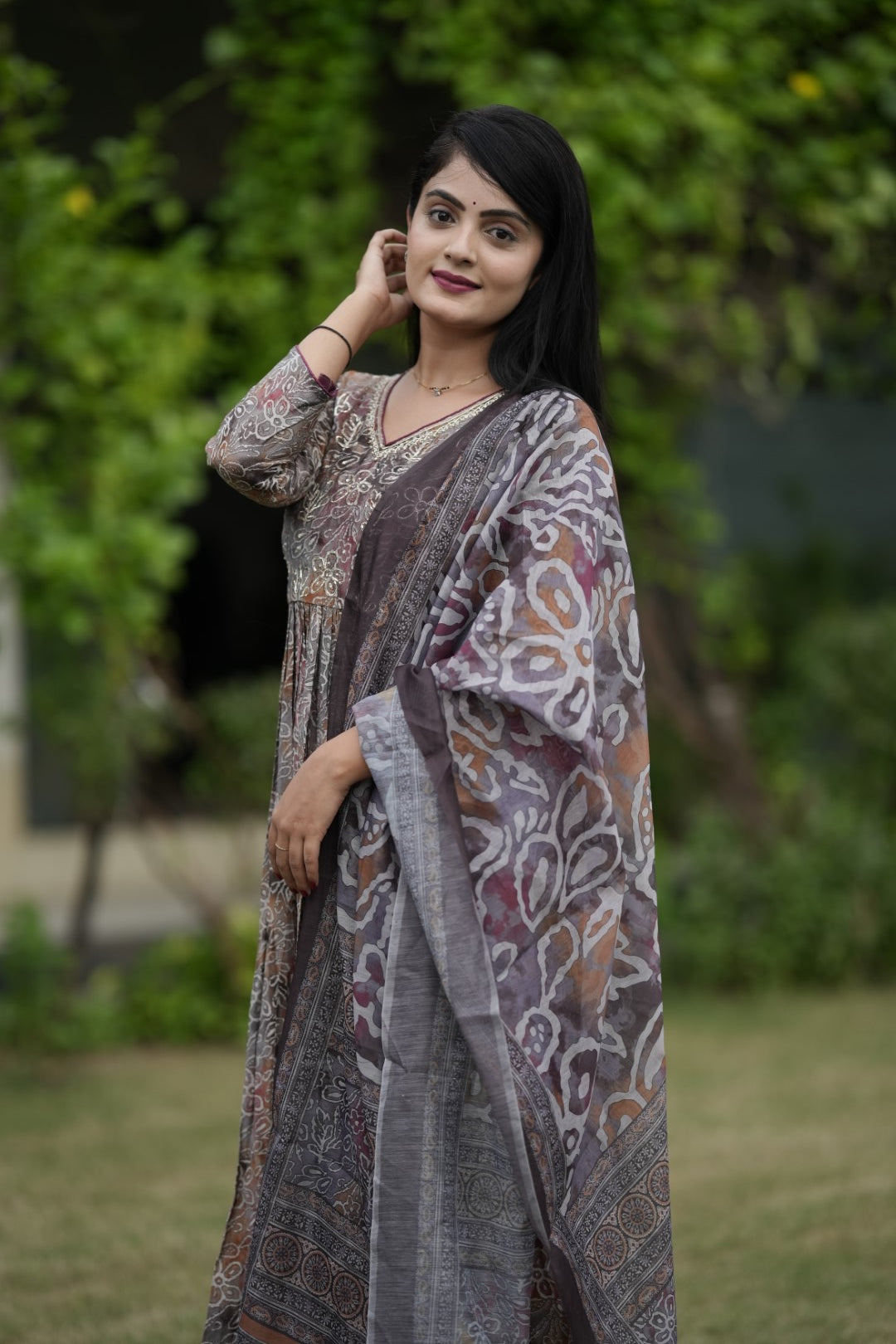 Multicolor Printed Silk Suit Set