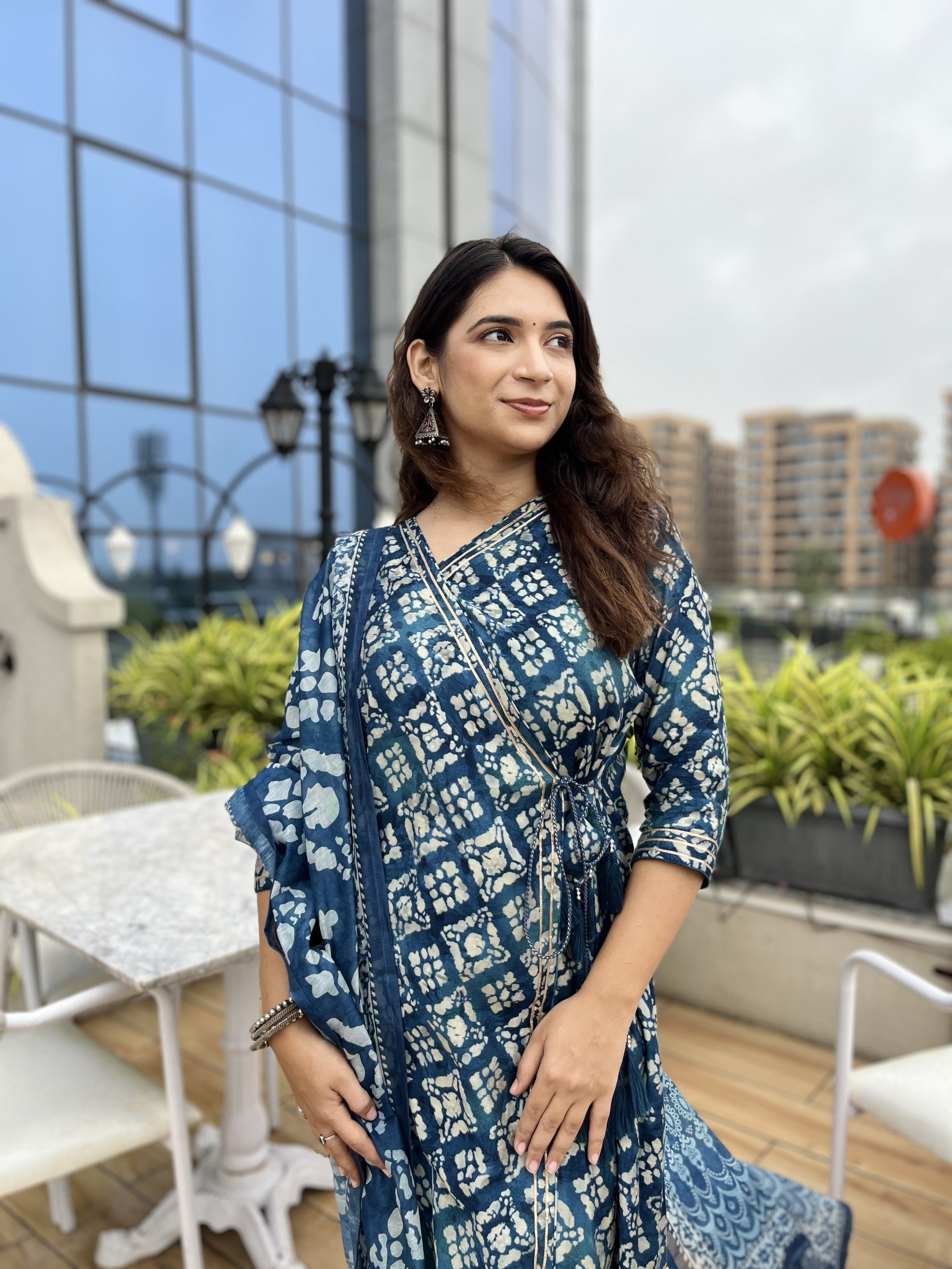Indigo Blue Silk Angrakha Suit Set