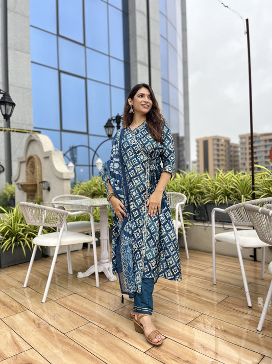 Indigo Blue Silk Angrakha Suit Set