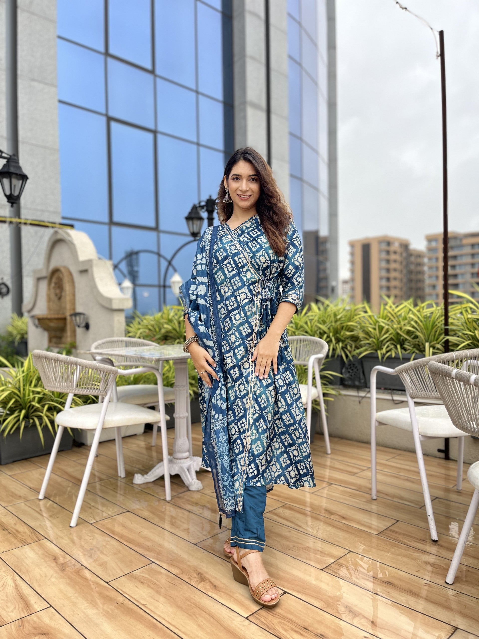 Indigo Blue Silk Angrakha Suit Set