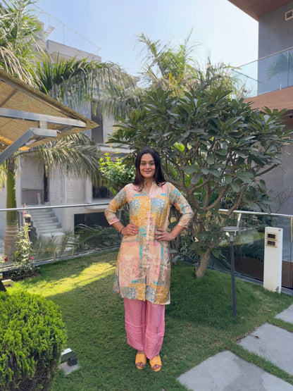 Pure Muslin Straight Multicolor Co-ord Set