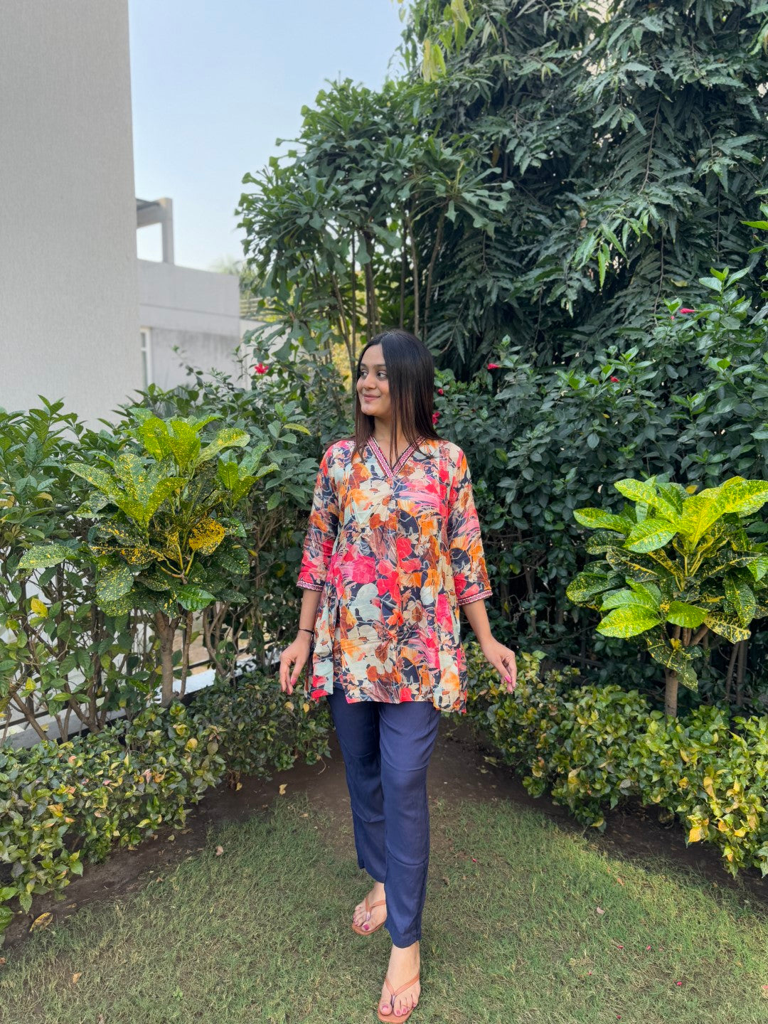 Digital Printed Multicolor Muslin Co-ord Set