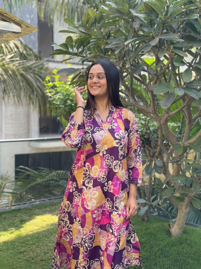V-Neck Purple Cotton Co-ord Set With plazzo