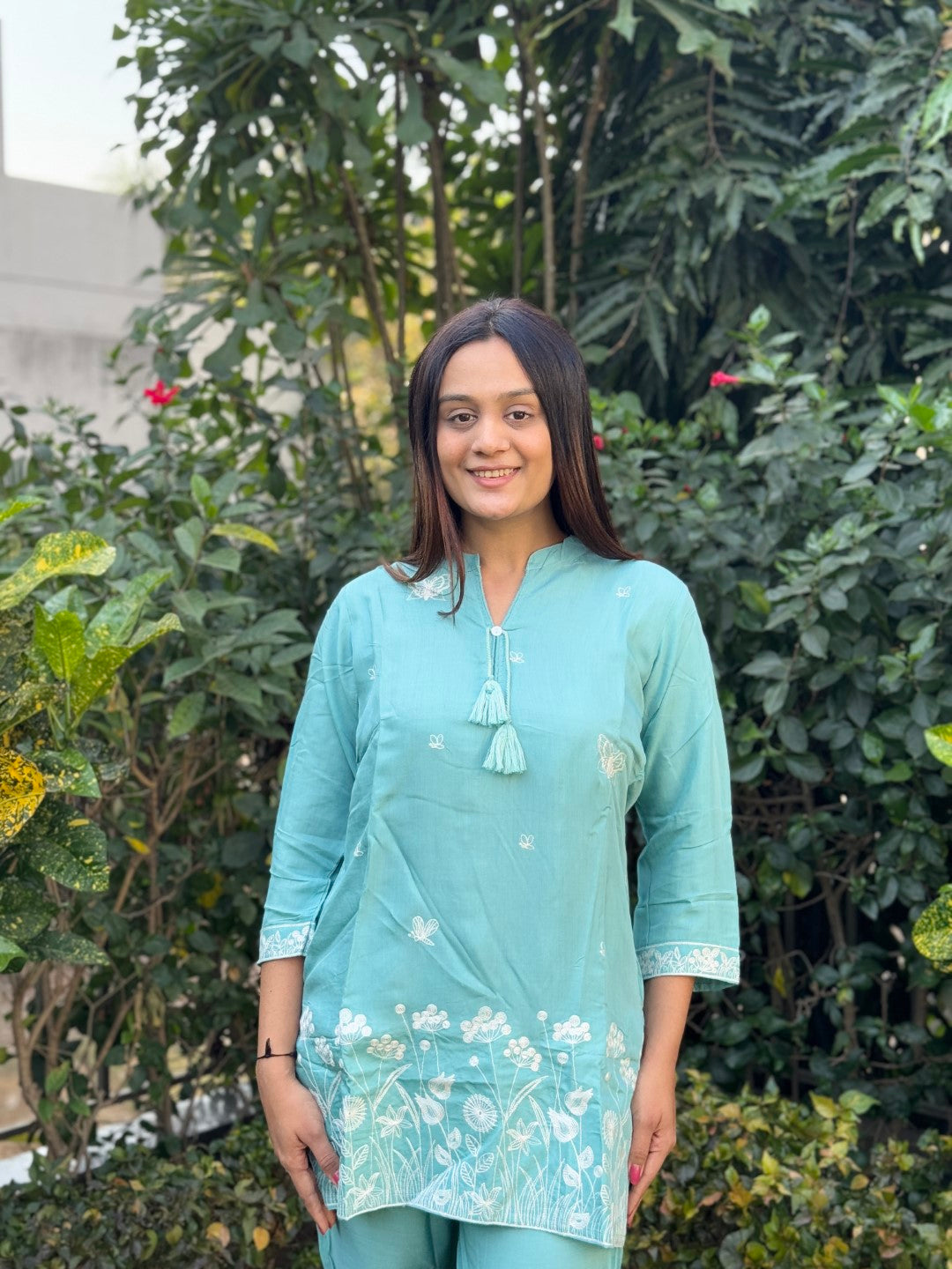 Embroidery Cyan Green Viscose Muslin Co-Ord set