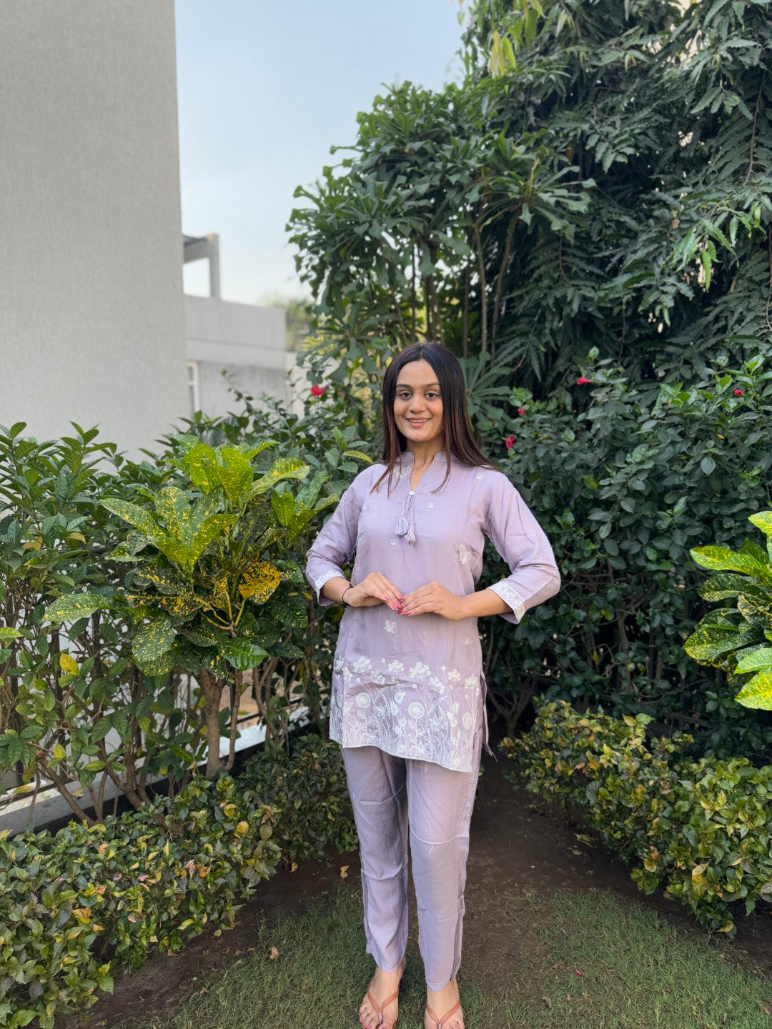 Embroidery Purple Viscose Muslin Co-Ord set