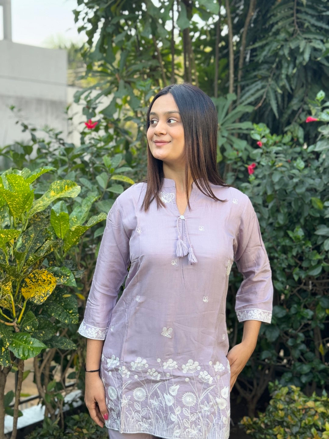 Embroidery Purple Viscose Muslin Co-Ord set