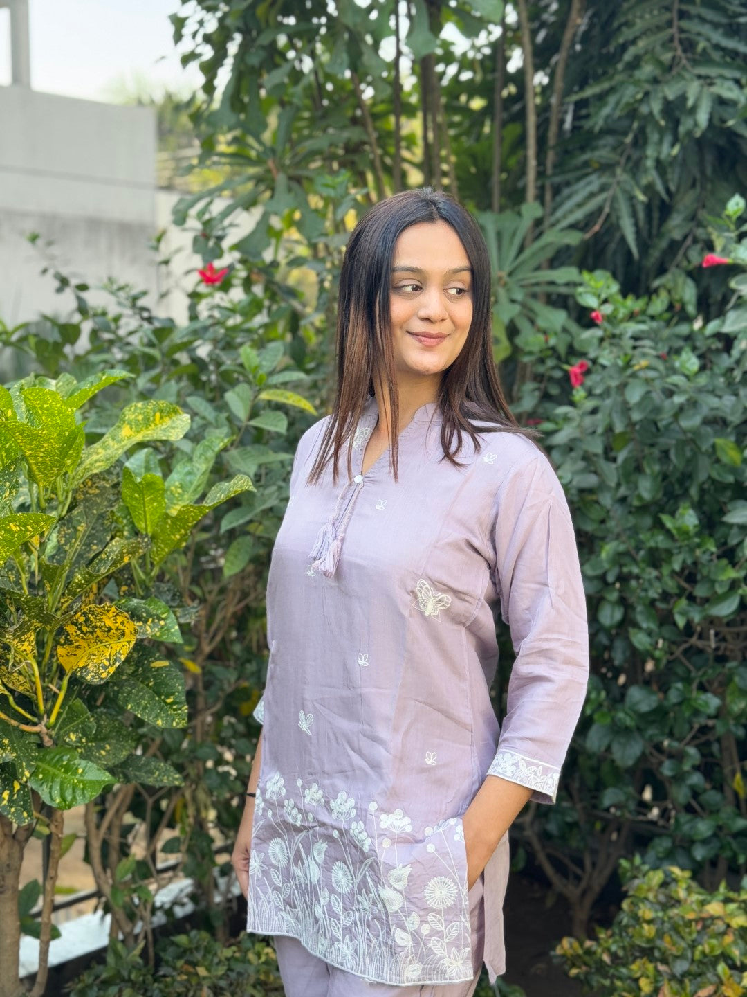 Embroidery Purple Viscose Muslin Co-Ord set