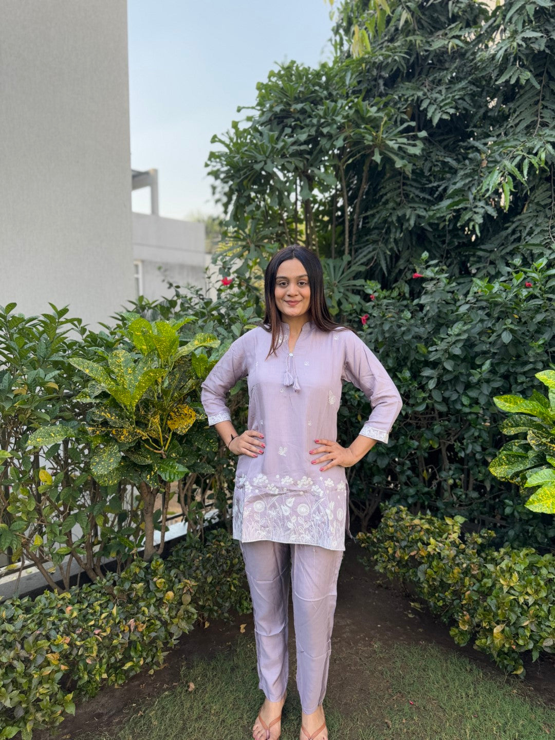 Embroidery Purple Viscose Muslin Co-Ord set