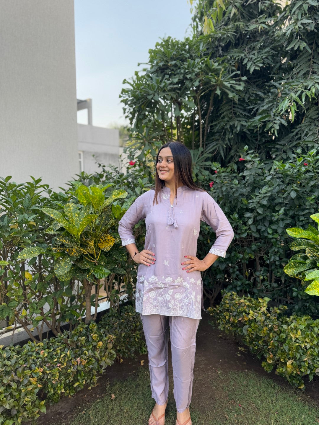 Embroidery Purple Viscose Muslin Co-Ord set