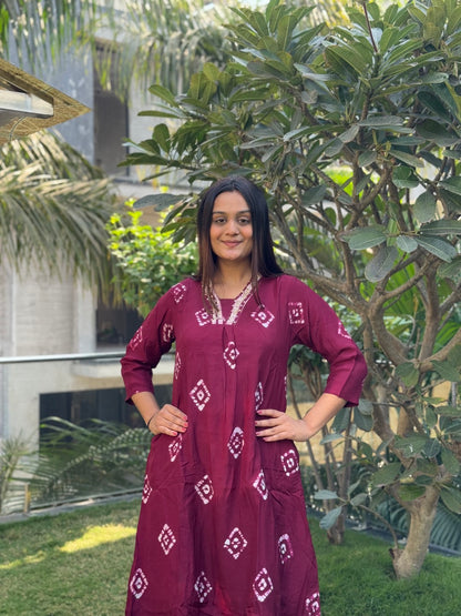Pure Visscose Muslin V-Neck Maroon Kurti Pant Set