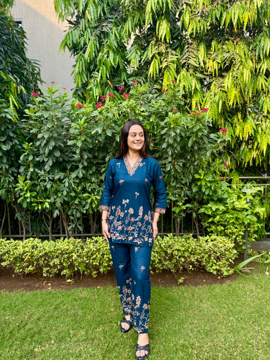 Blue Printed Cotton Co-Ord Set