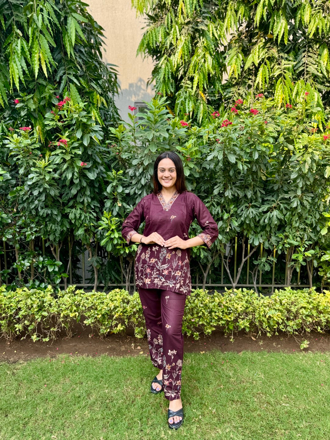 Wine Printed Cotton Co-Ord Set