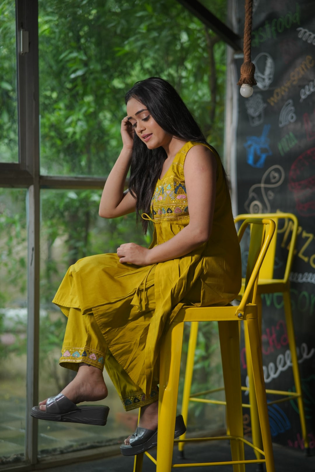 Embroidery Yellow Kurti With Attach Koti With Pent & Dupatta