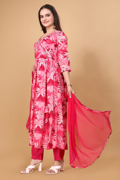 Muslin Digital Printed Angrkha Pair With Hand Work