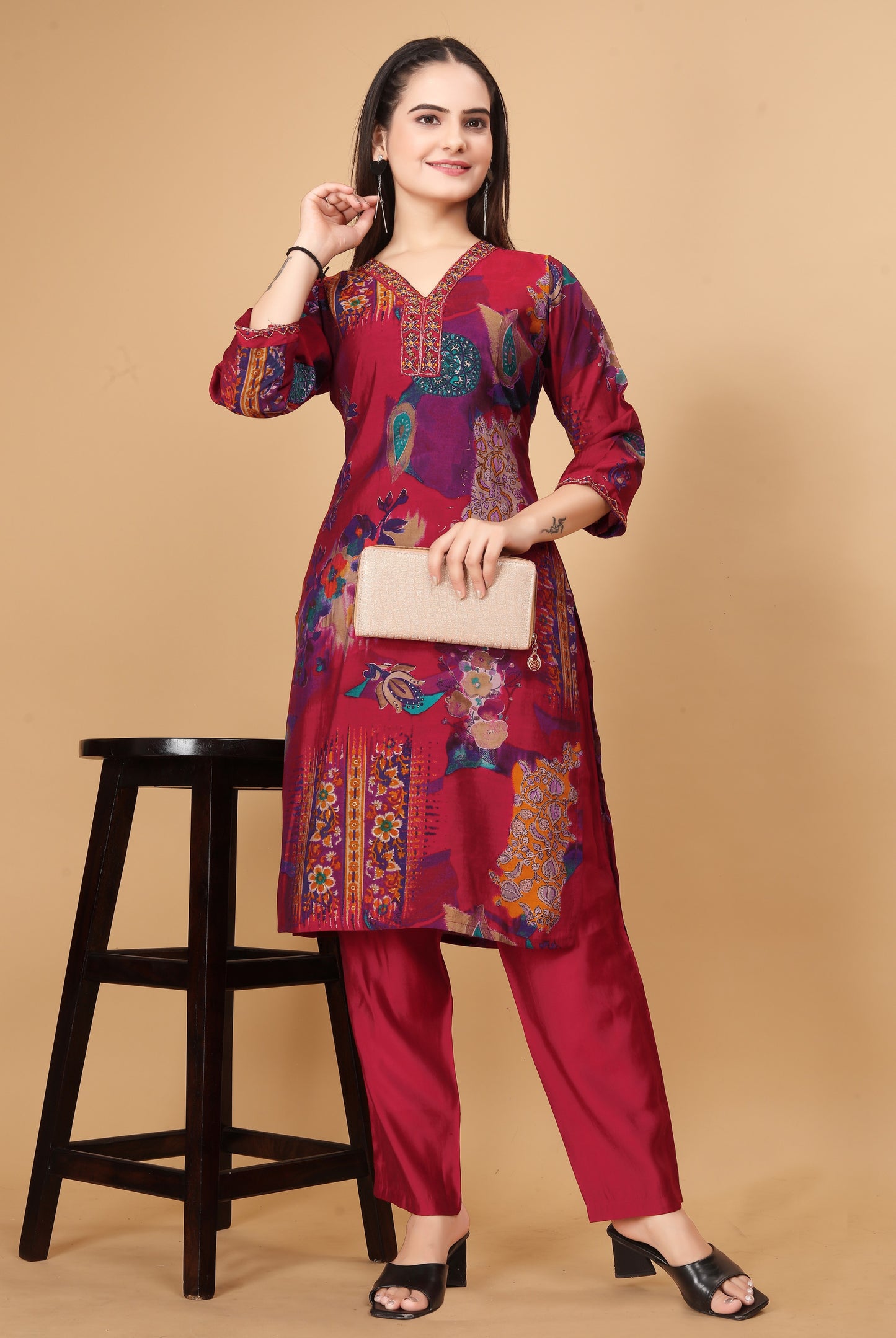 Rani Straight Silk Kurta set