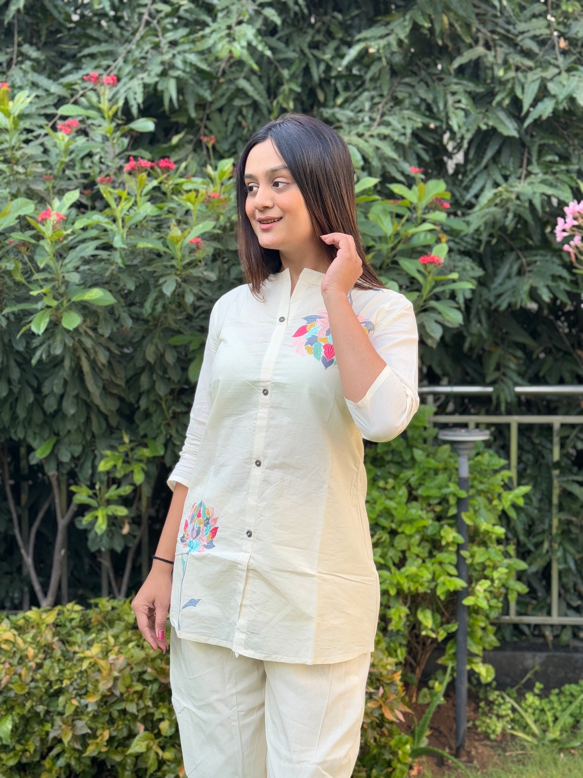 White Daily Wear Embroidery Short Top