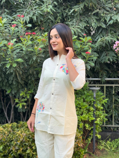 Embroidery Navrangi Pure Cotton White Co-ord Set