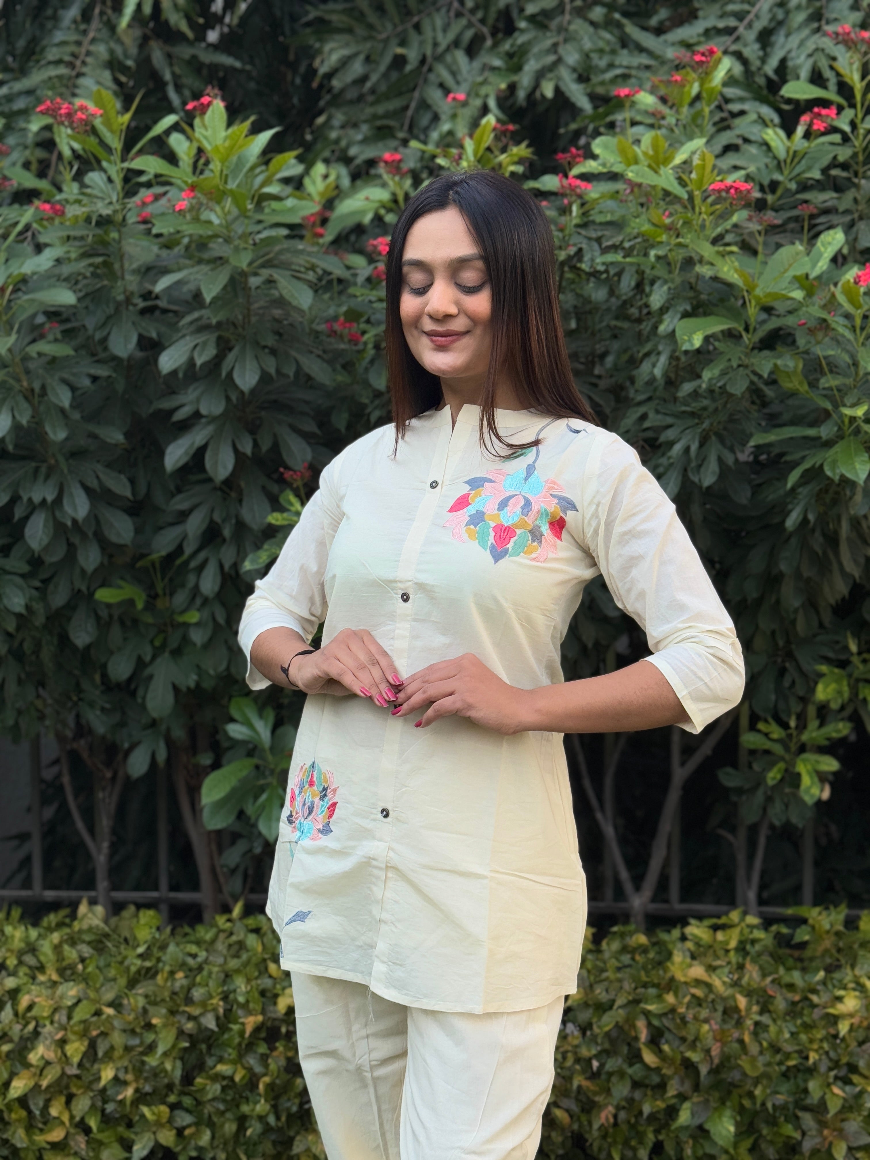 White Daily Wear Embroidery Short Top