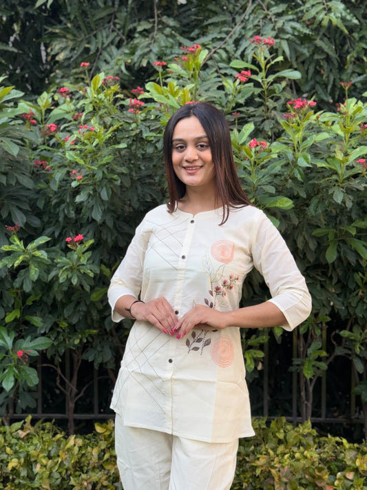 White Chakra Daily Wear Embroidery Short Top