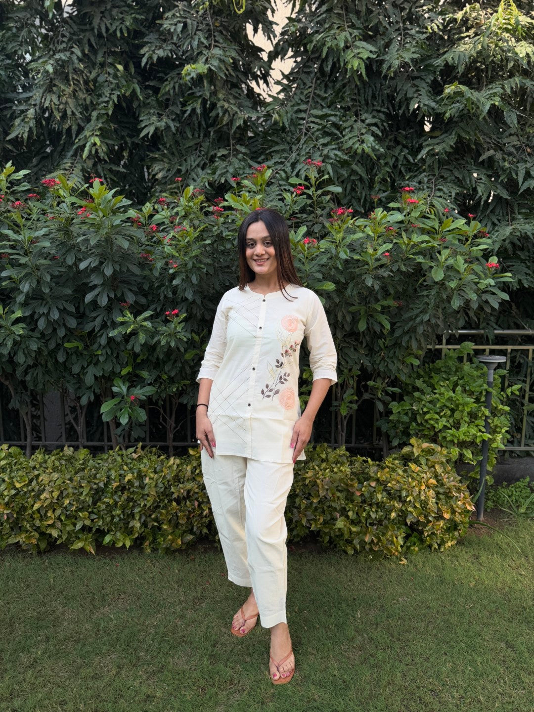 Embroidery Chakra Pure Cotton White Co-ord Set