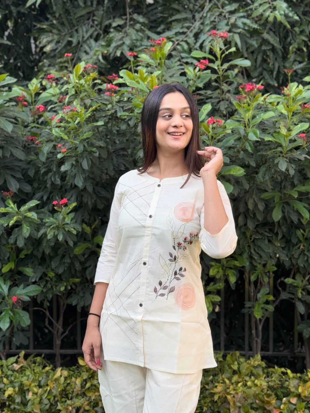 White Chakra Daily Wear Embroidery Short Top