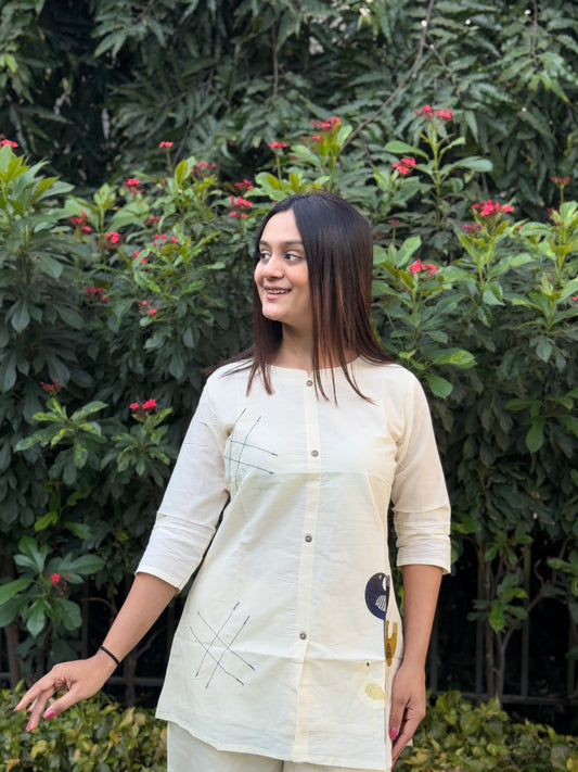 White Dove Tunic Daily Wear Embroidery Short Top